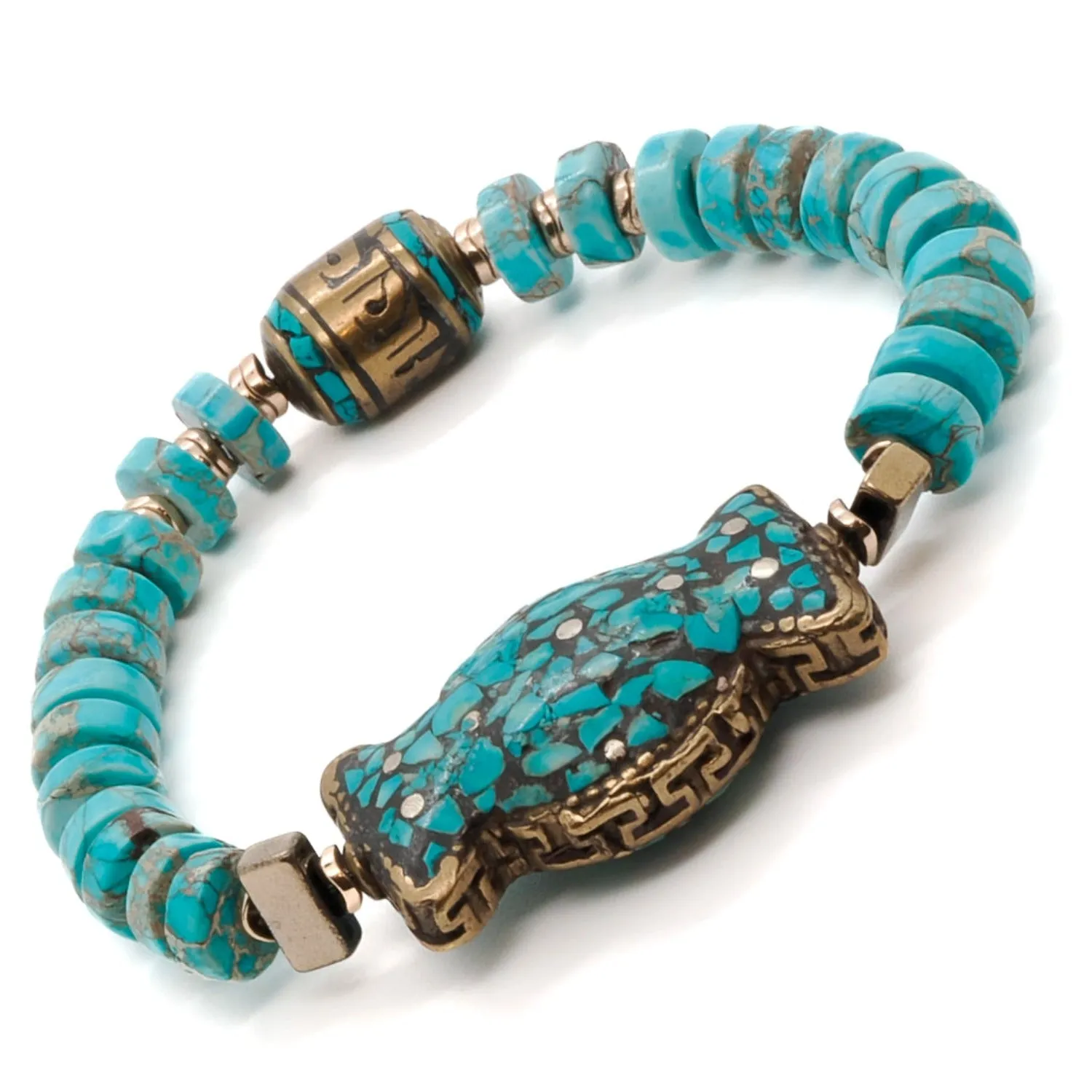Turquoise Stone Beaded Nepal Mantra Bracelet