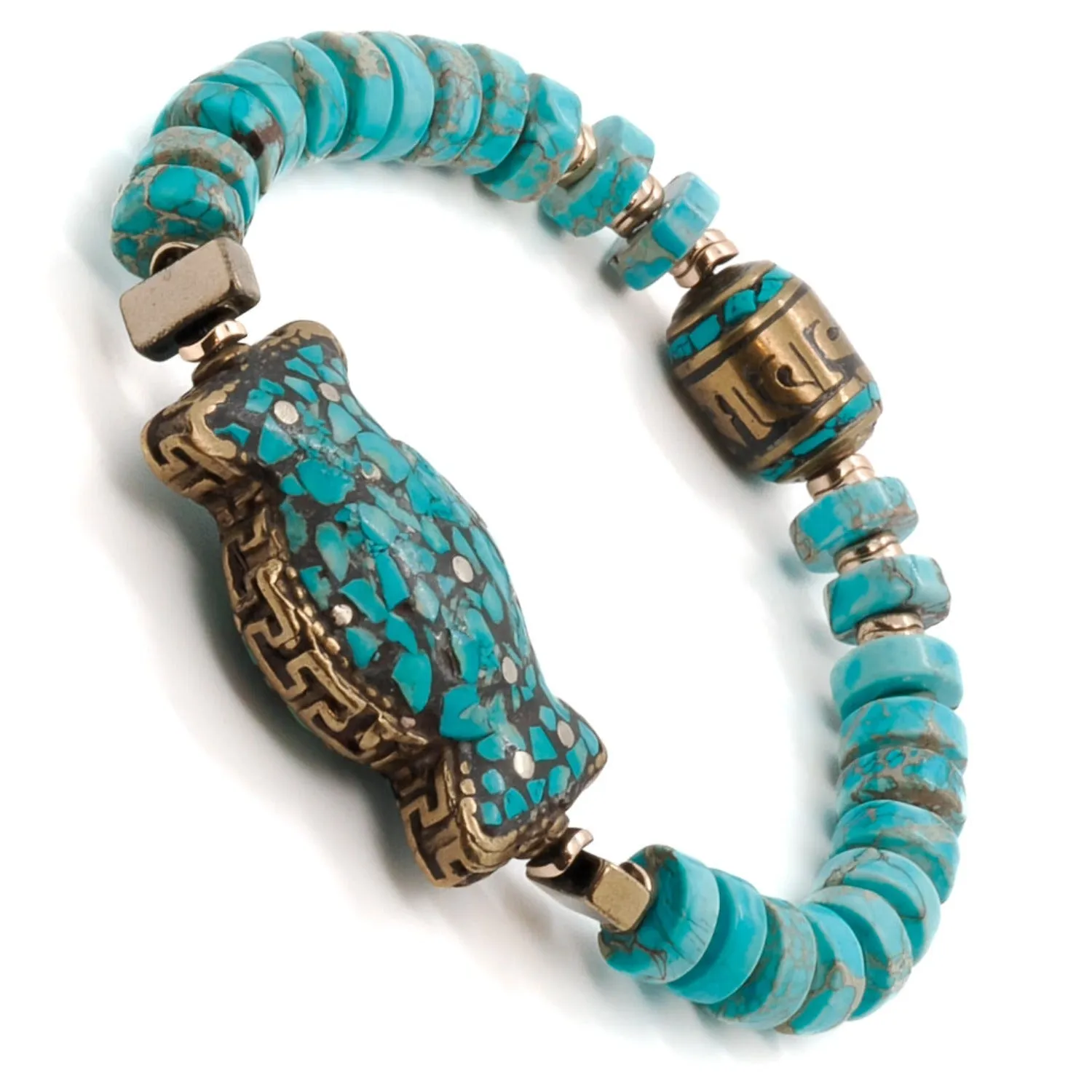 Turquoise Stone Beaded Nepal Mantra Bracelet