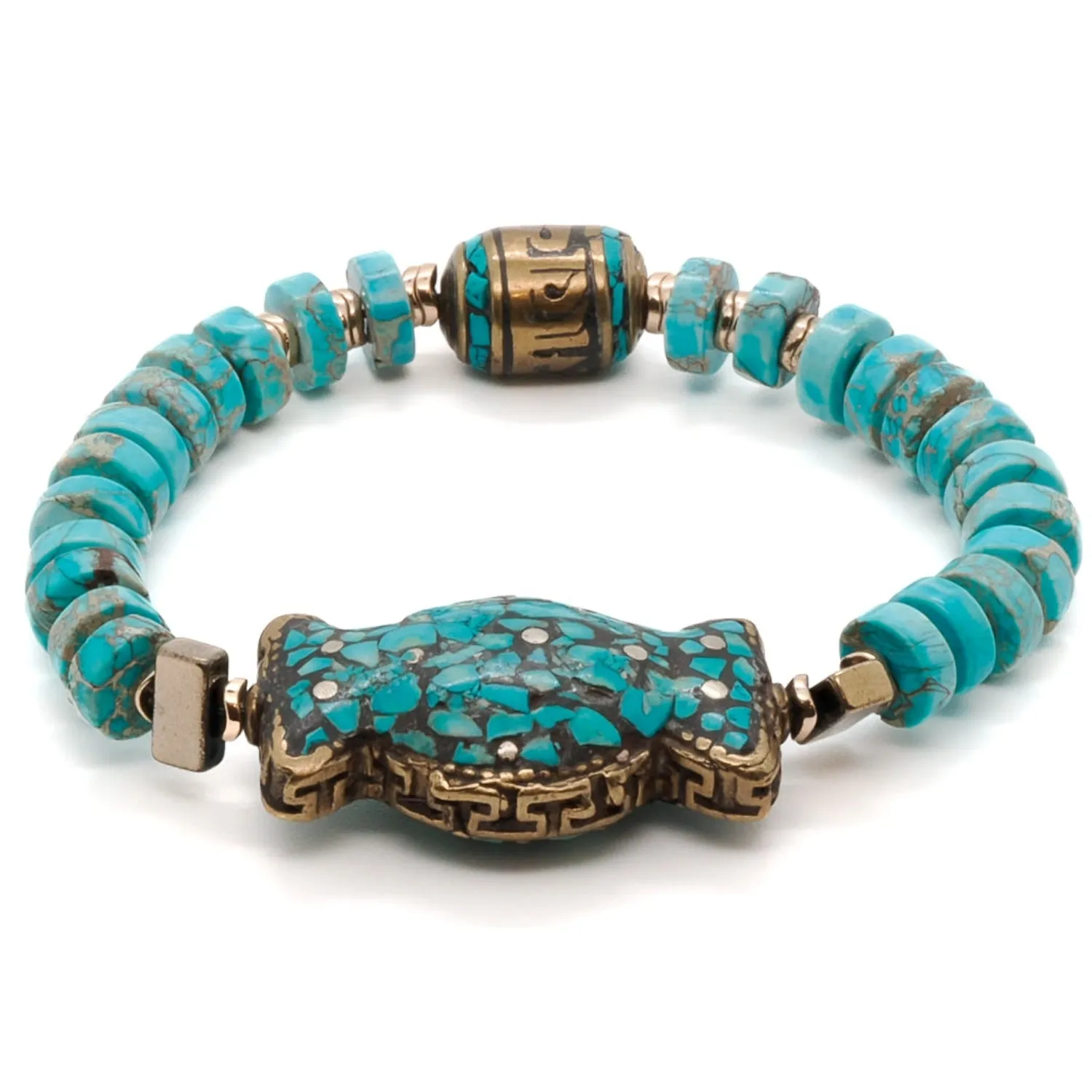 Turquoise Stone Beaded Nepal Mantra Bracelet