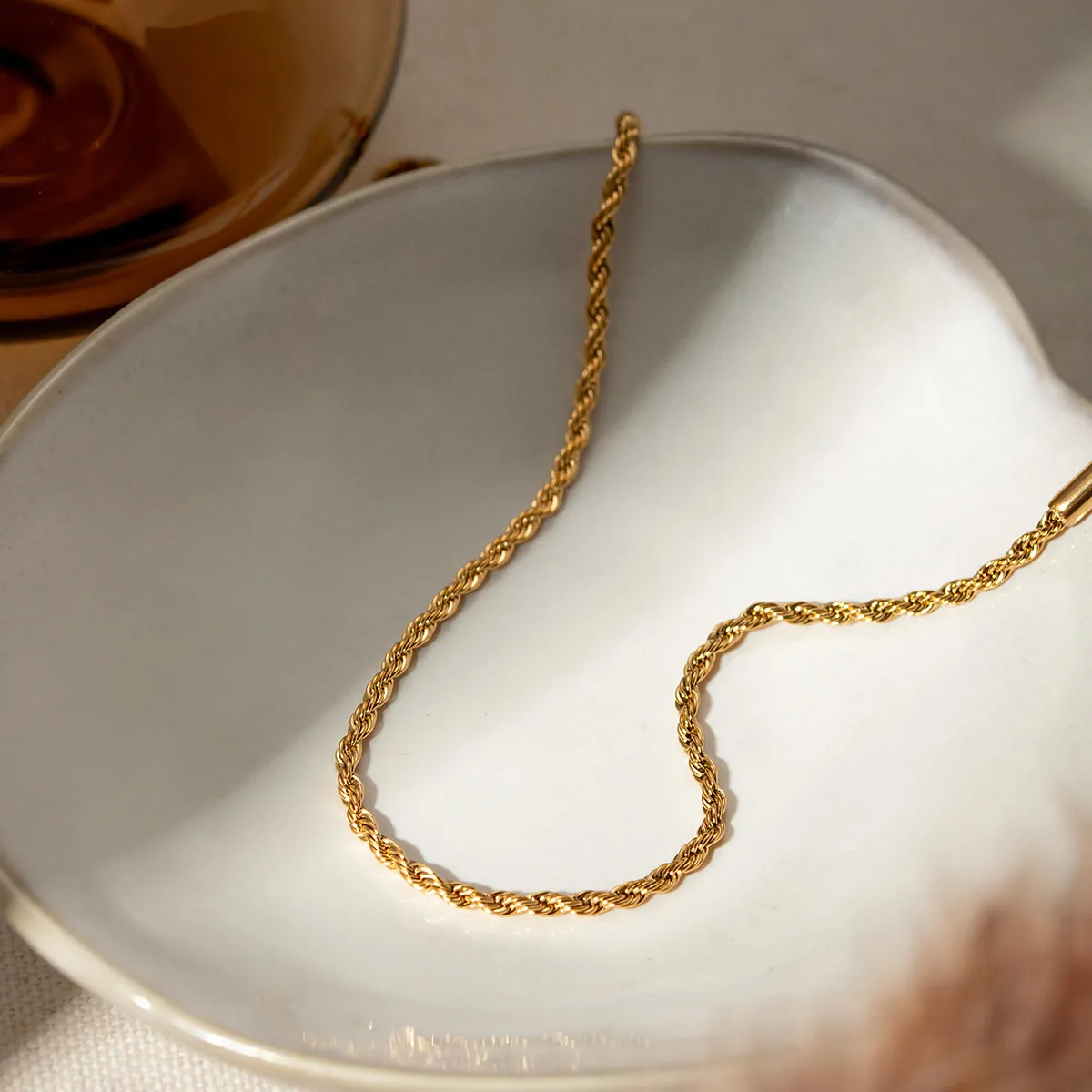 Twisted Gold-Plated Stainless Steel Ankle Bracelet