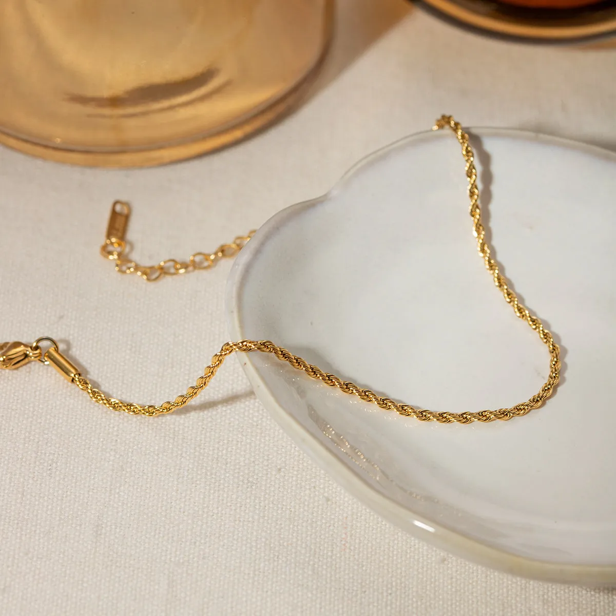 Twisted Gold-Plated Stainless Steel Ankle Bracelet