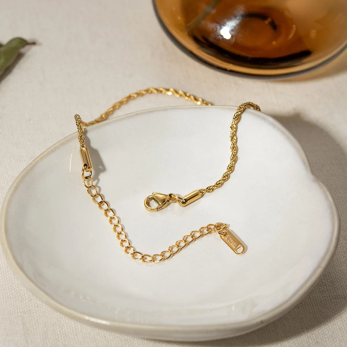 Twisted Gold-Plated Stainless Steel Ankle Bracelet