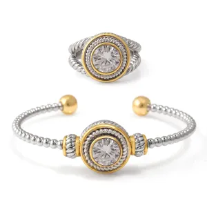 TWO TONE WHITE CRYSTAL CUFF BRACELET AND RING SET #JJSET-1963CL (AC23)