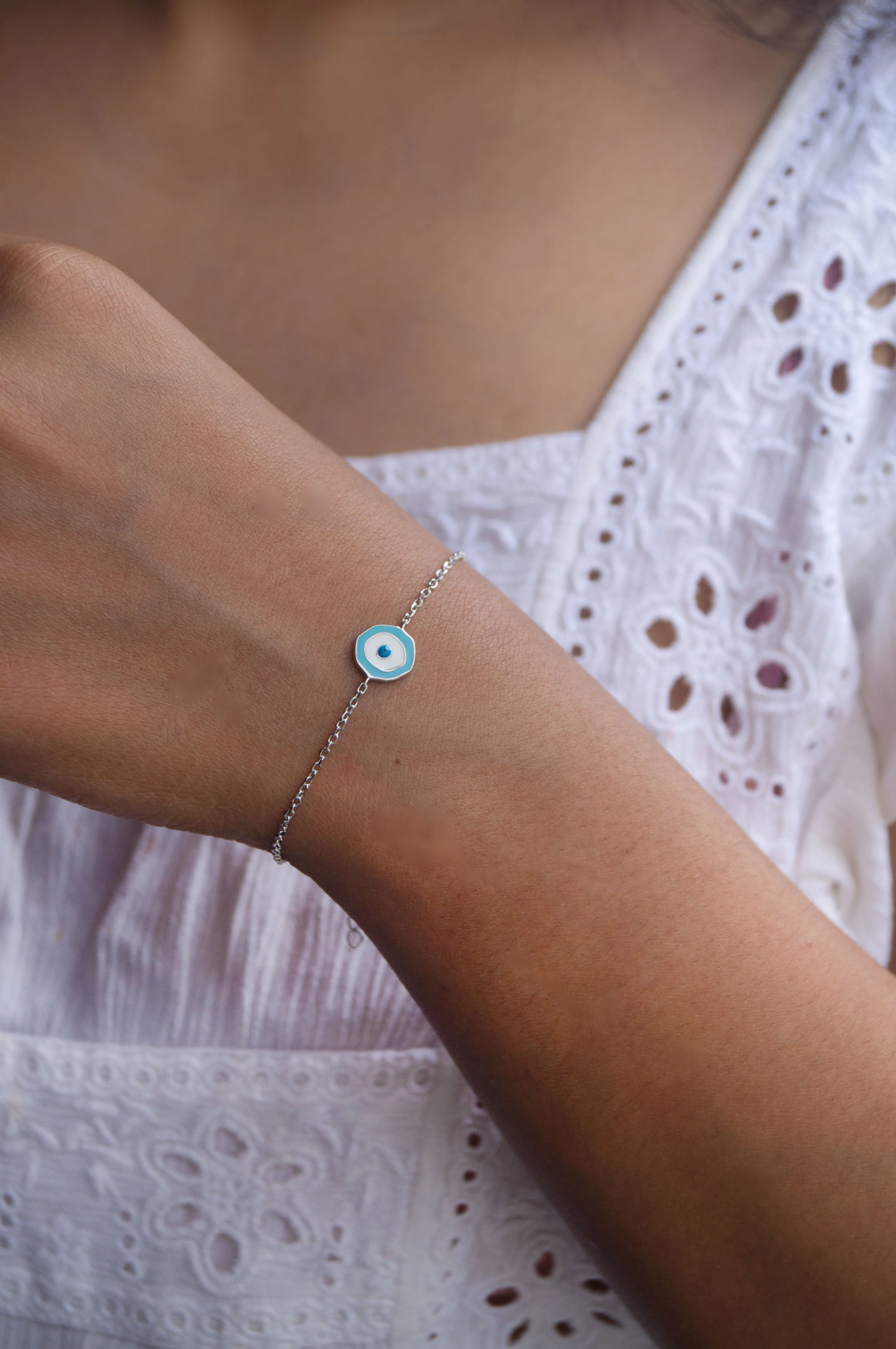 Unconventional Evil Eye Sterling Silver Chain Bracelet