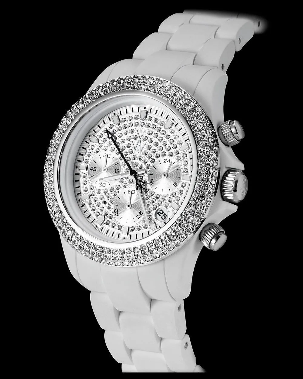 VELVETY CHRONO WHITE AND SILVER WITH STONES