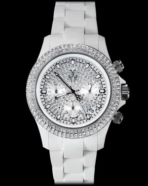 VELVETY CHRONO WHITE AND SILVER WITH STONES