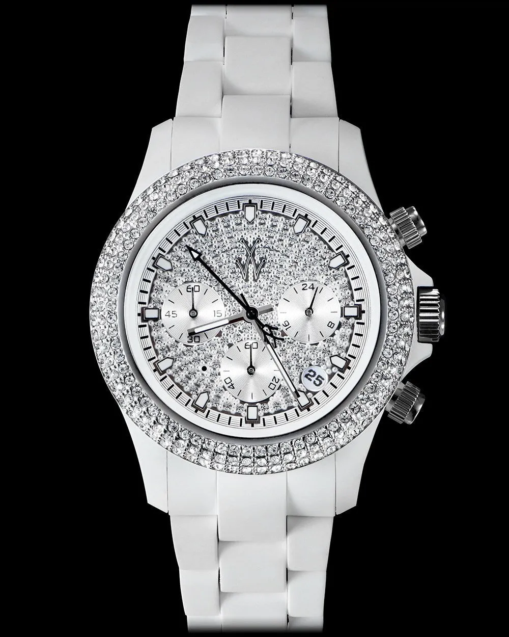 VELVETY CHRONO WHITE AND SILVER WITH STONES