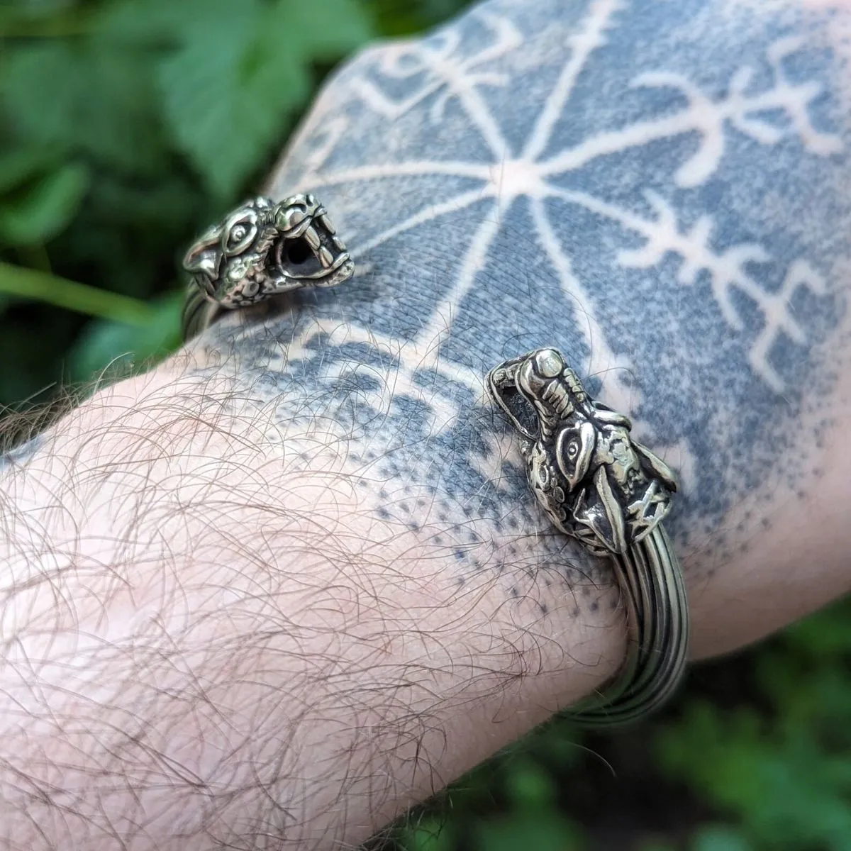 Viking wolf arm ring bracelet from silver