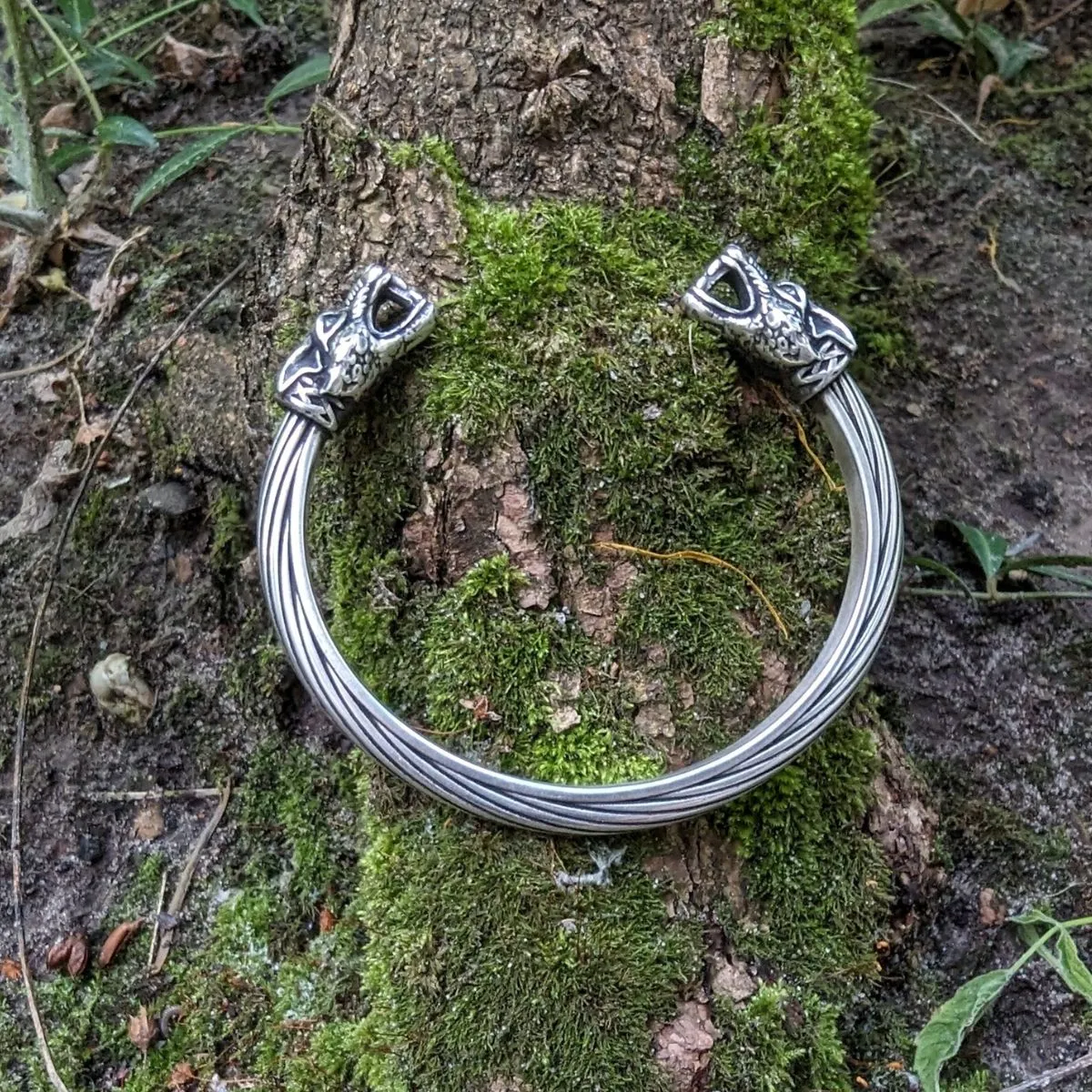 Viking wolf arm ring bracelet from silver