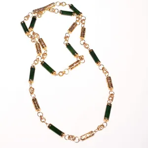 Vintage 1970s Nephrite Jade and Asian Character Barrel Bead Necklace