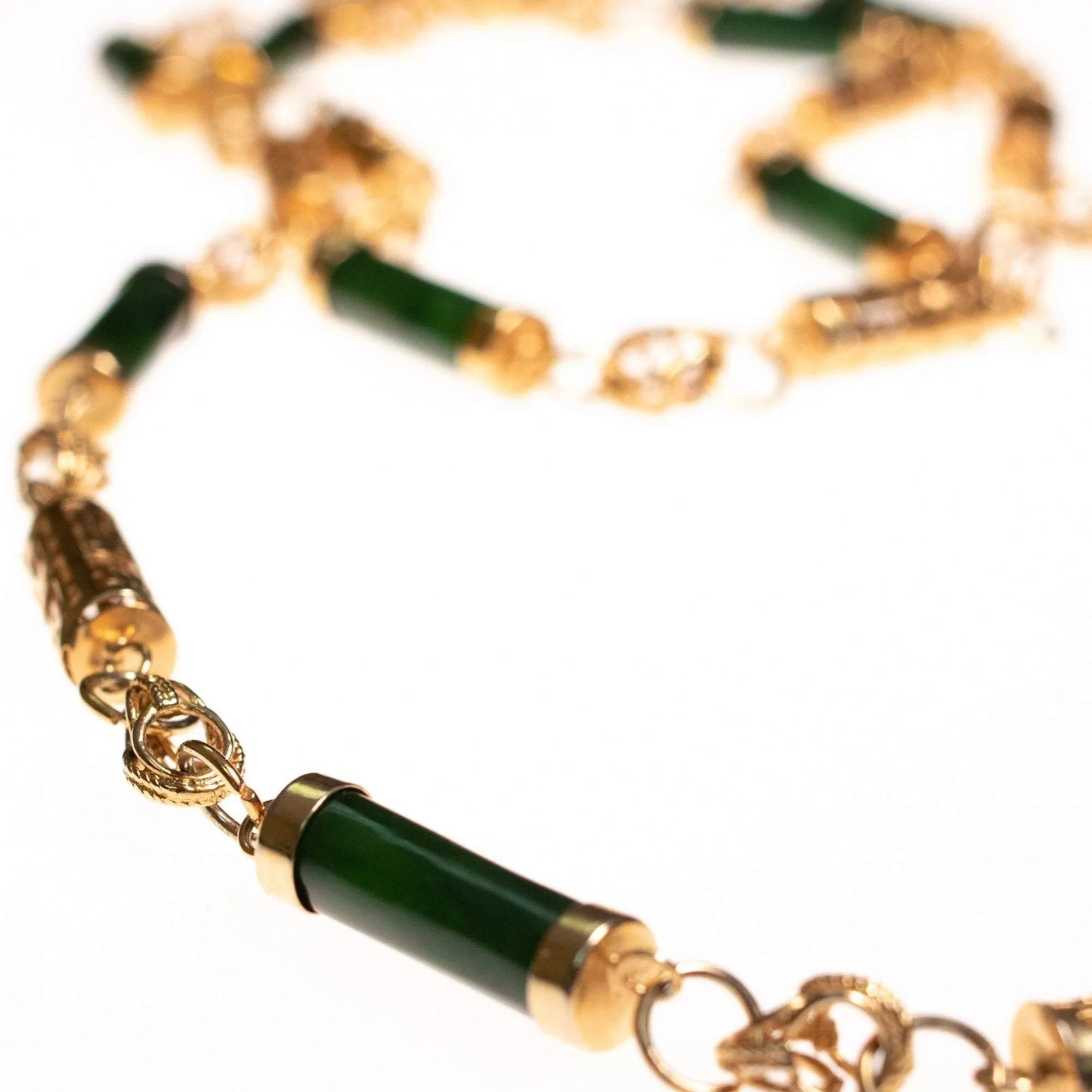 Vintage 1970s Nephrite Jade and Asian Character Barrel Bead Necklace