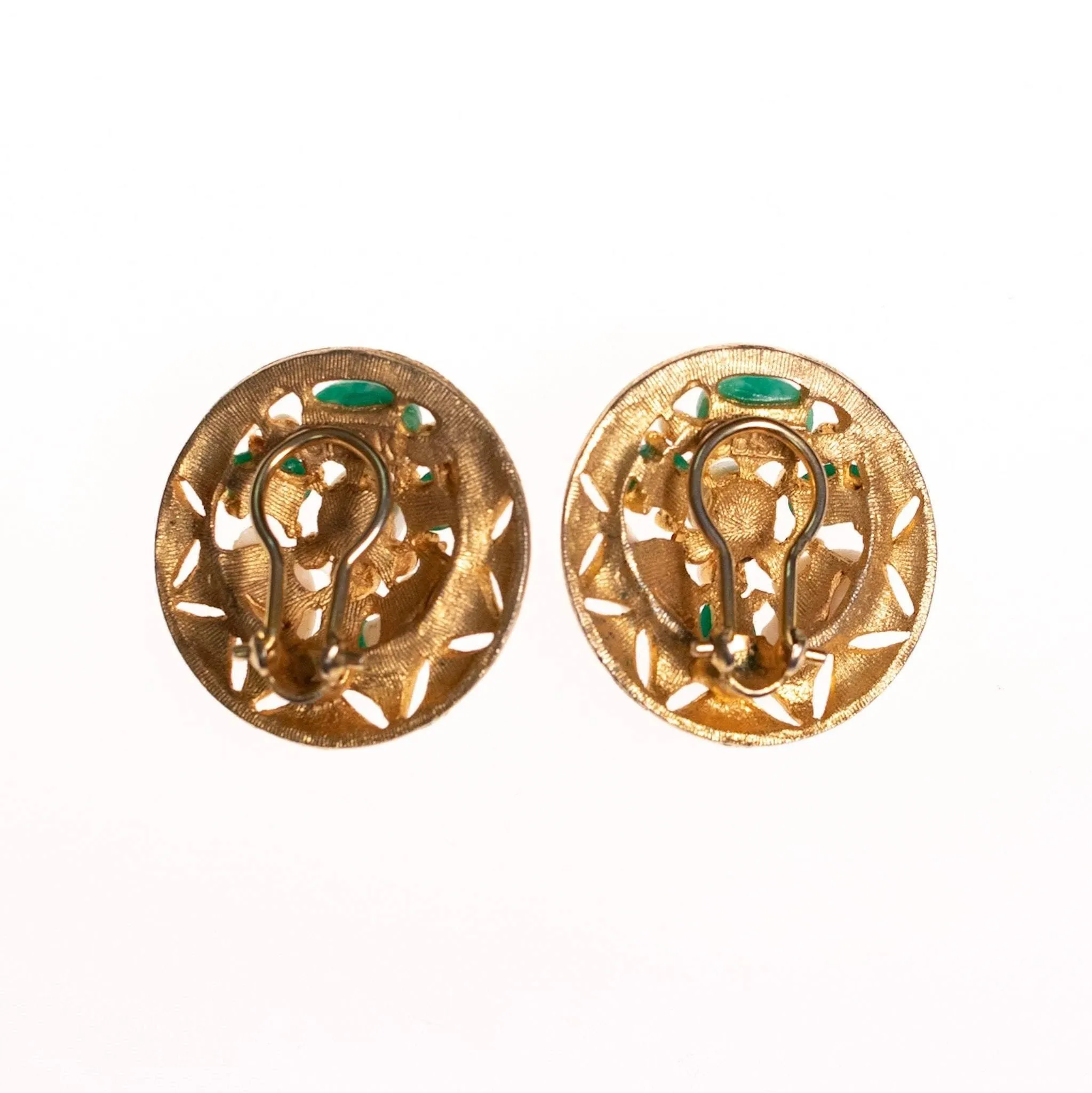 Vintage BSK Jade Lucite and Faux Pearl Cluster Medallion Statement Earrings