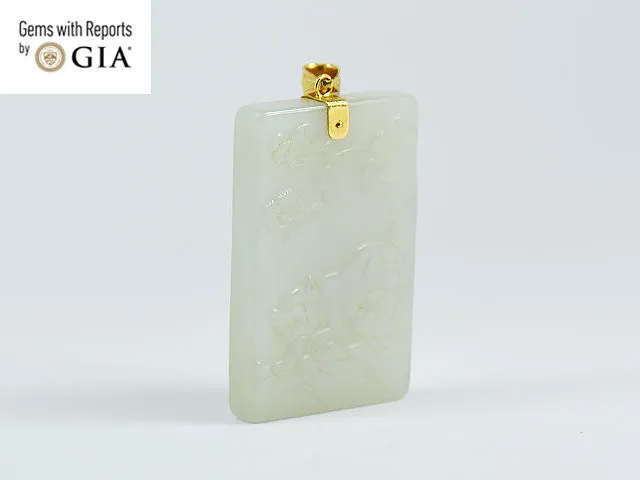 VINTAGE CARVED TIGER MUTTON FAT JADE TABLET PENDANT