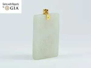 VINTAGE CARVED TIGER MUTTON FAT JADE TABLET PENDANT