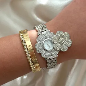 VINTAGE HIDDEN DIAL CRYSTAL FLOWER WATCH
