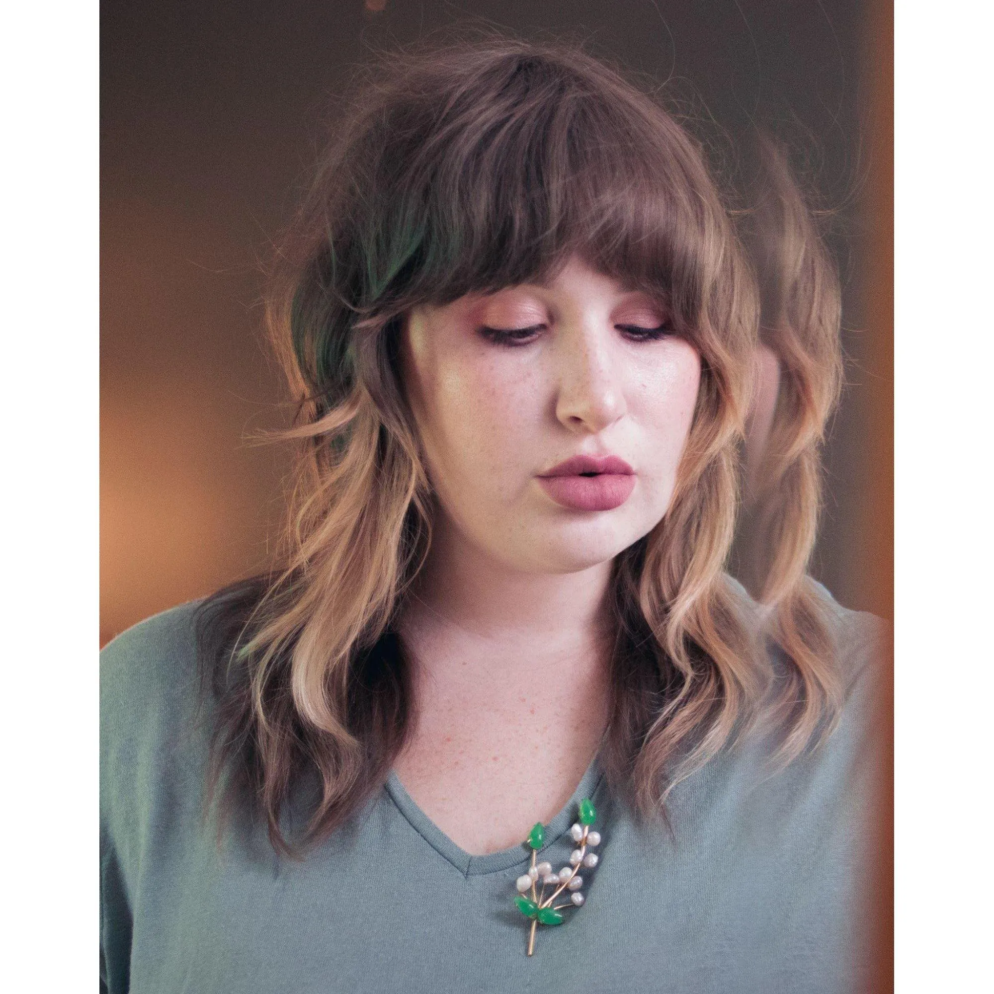 Vintage Lily of the Valley Brooch with Cultured Pearl and Jade Leaves