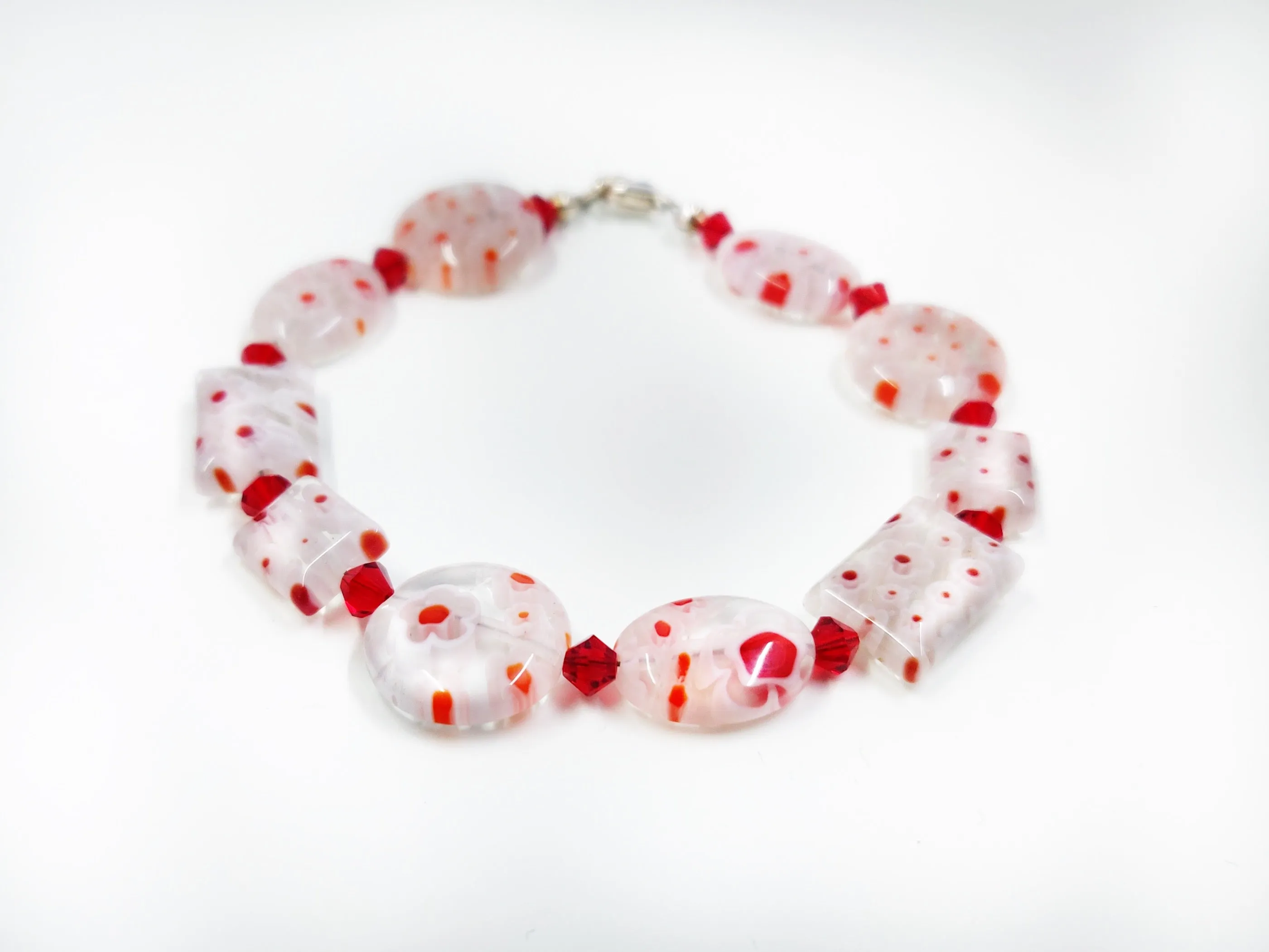 White and Red Flower Bracelet