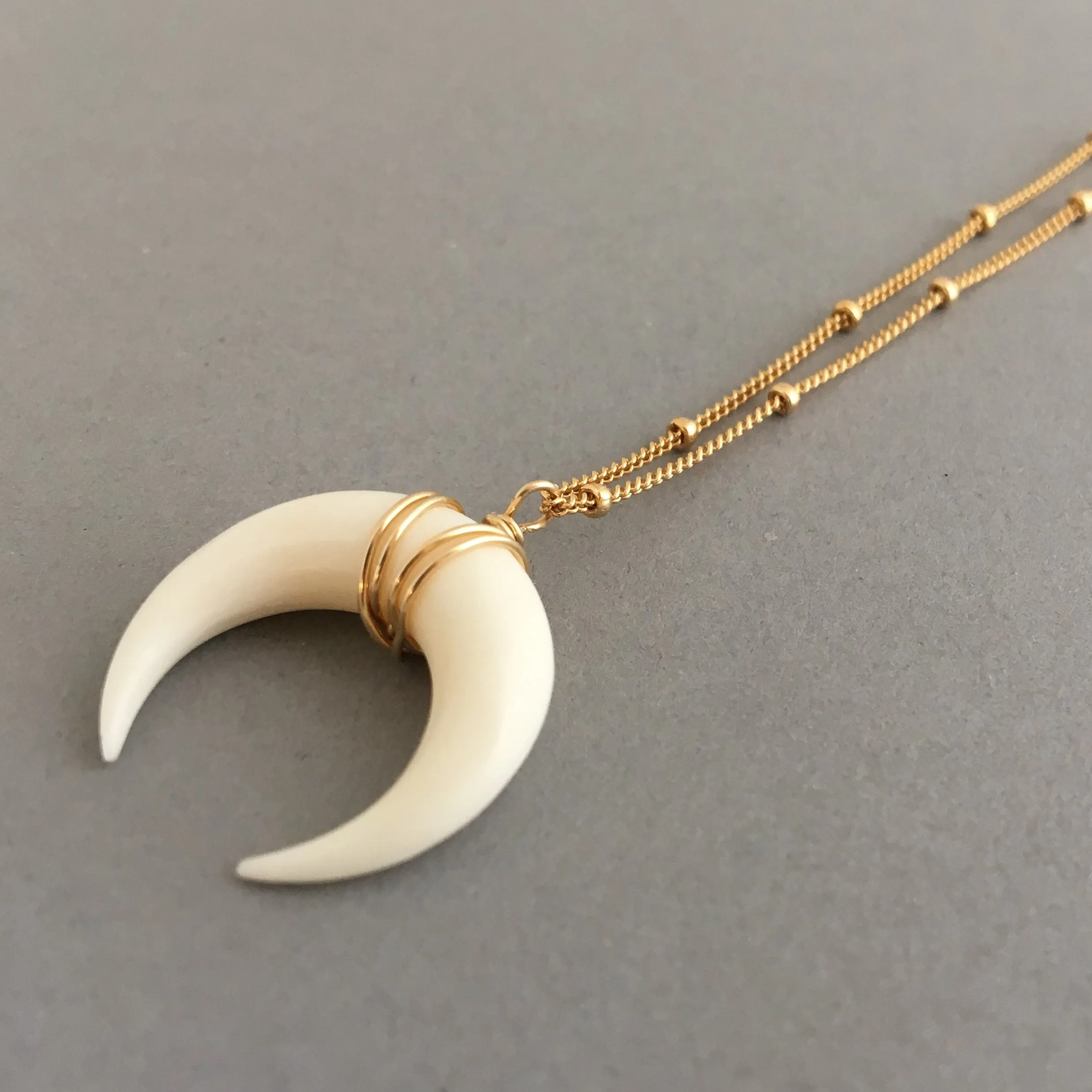 White Bone Double Horn SATELLITE CHAIN Necklace