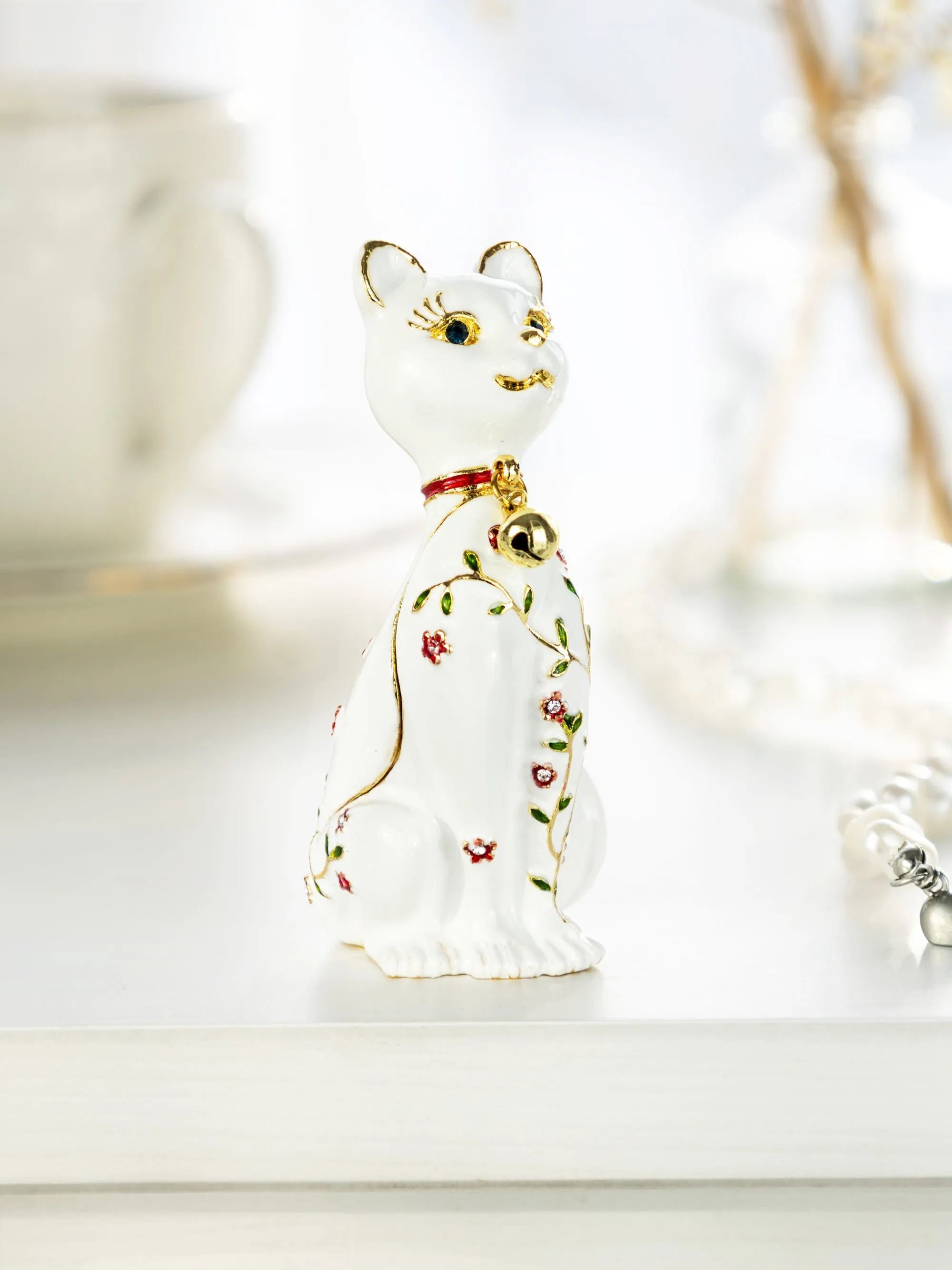 White Cat with Flowers