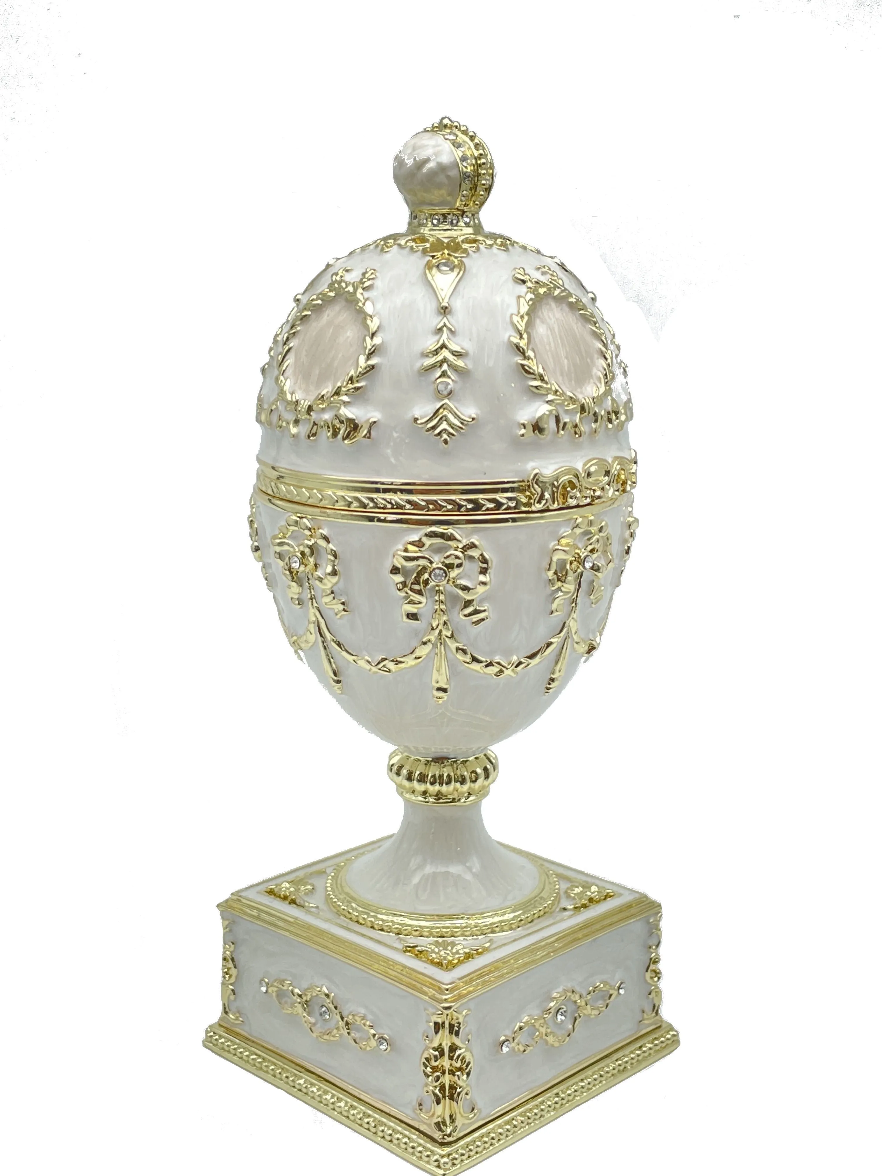 White Faberge Egg with Swan Inside