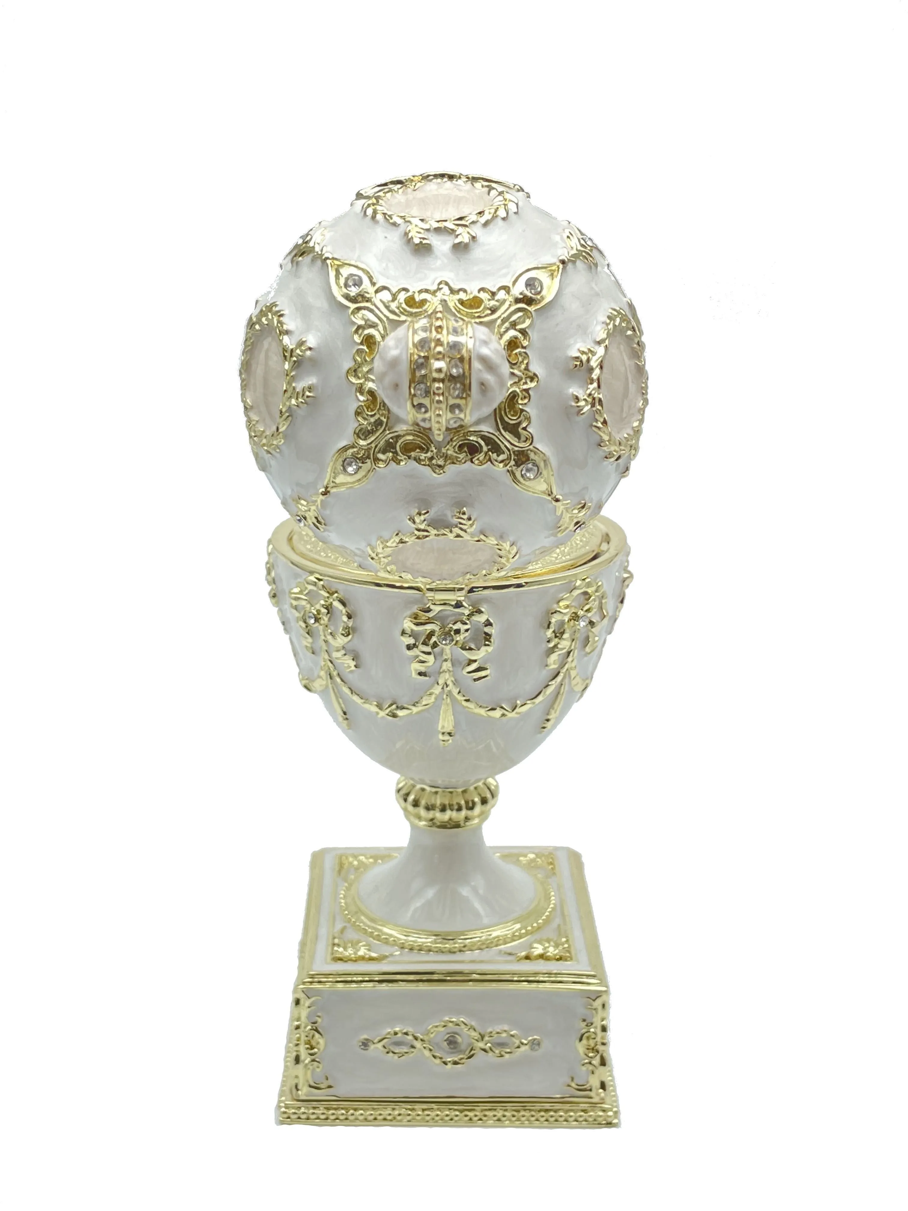 White Faberge Egg with Swan Inside