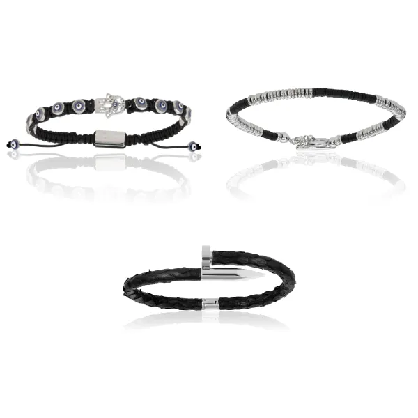 White Gold and Black Bracelets Gift Idea for him