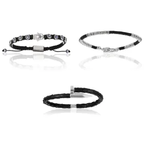 White Gold and Black Bracelets Gift Idea for him
