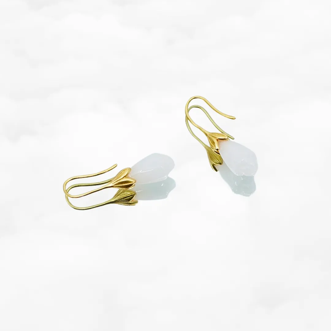 White Jade Orchid Earrings