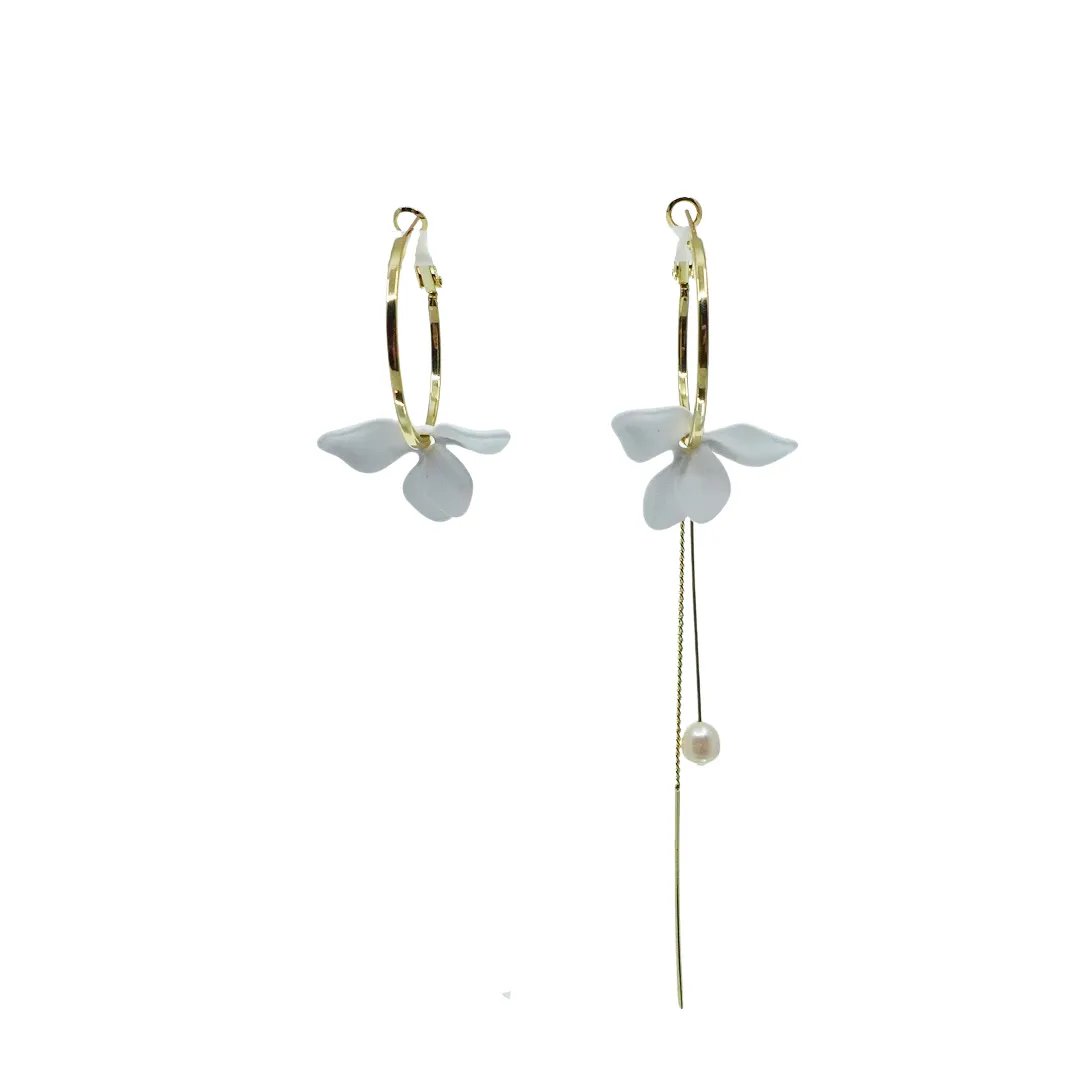 White Orchid Asymmetrical Earrings