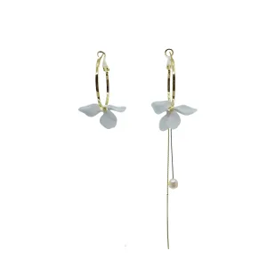 White Orchid Asymmetrical Earrings