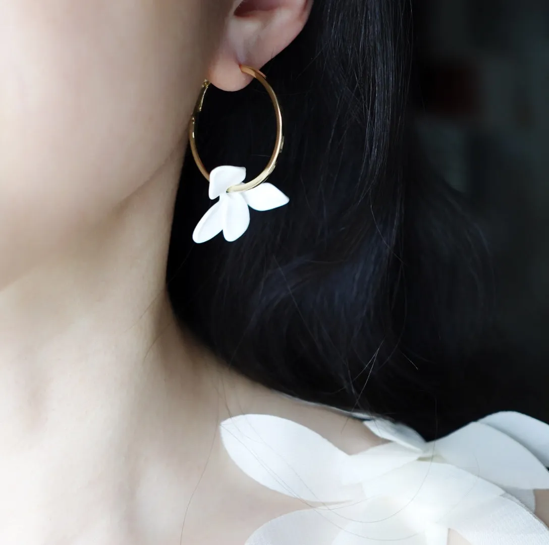 White Orchid Asymmetrical Earrings