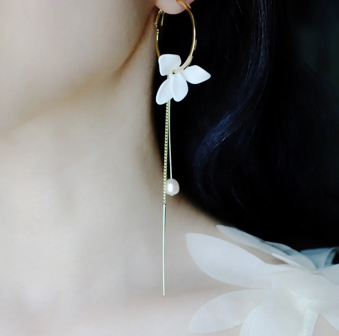 White Orchid Asymmetrical Earrings