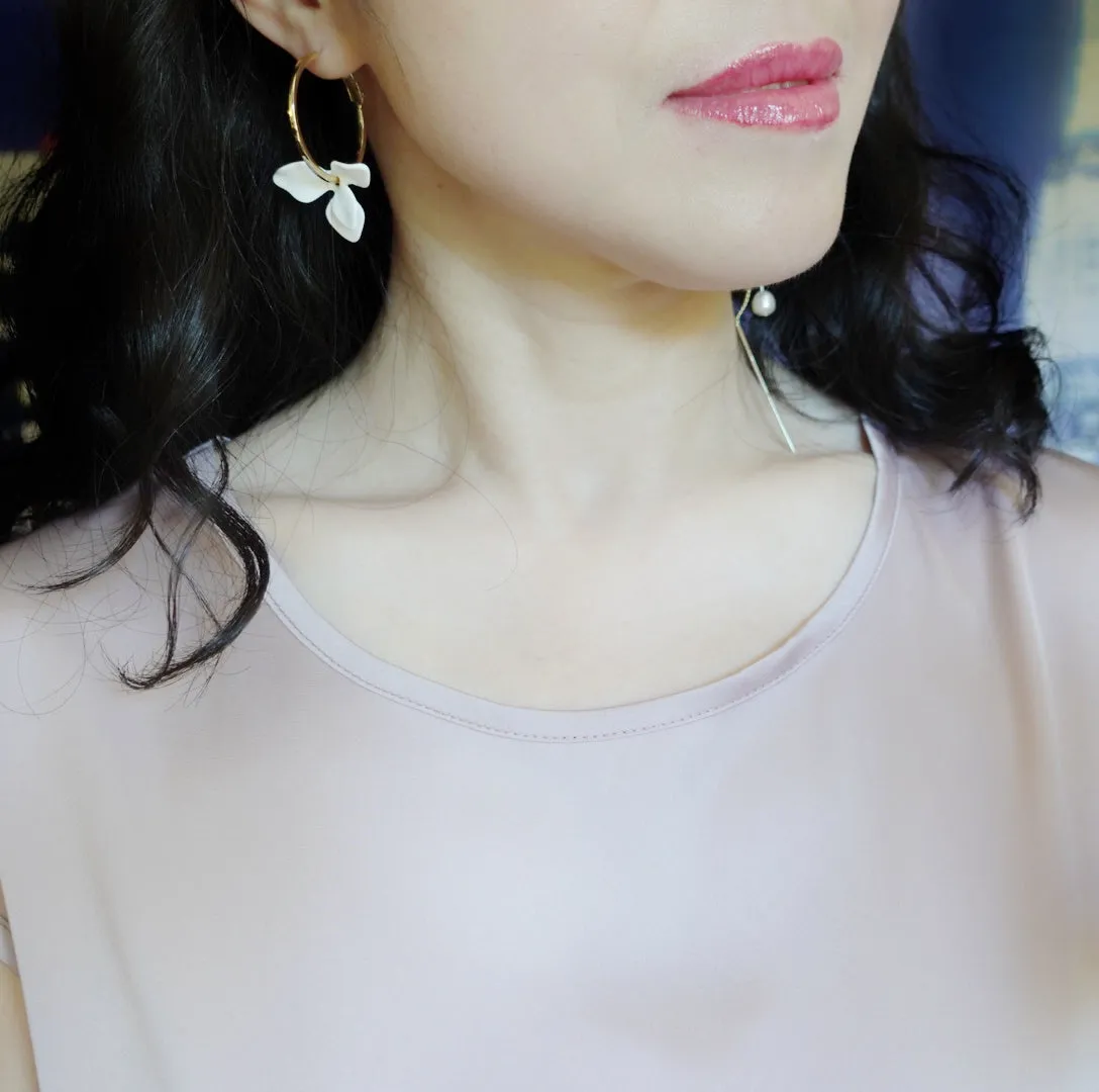 White Orchid Asymmetrical Earrings