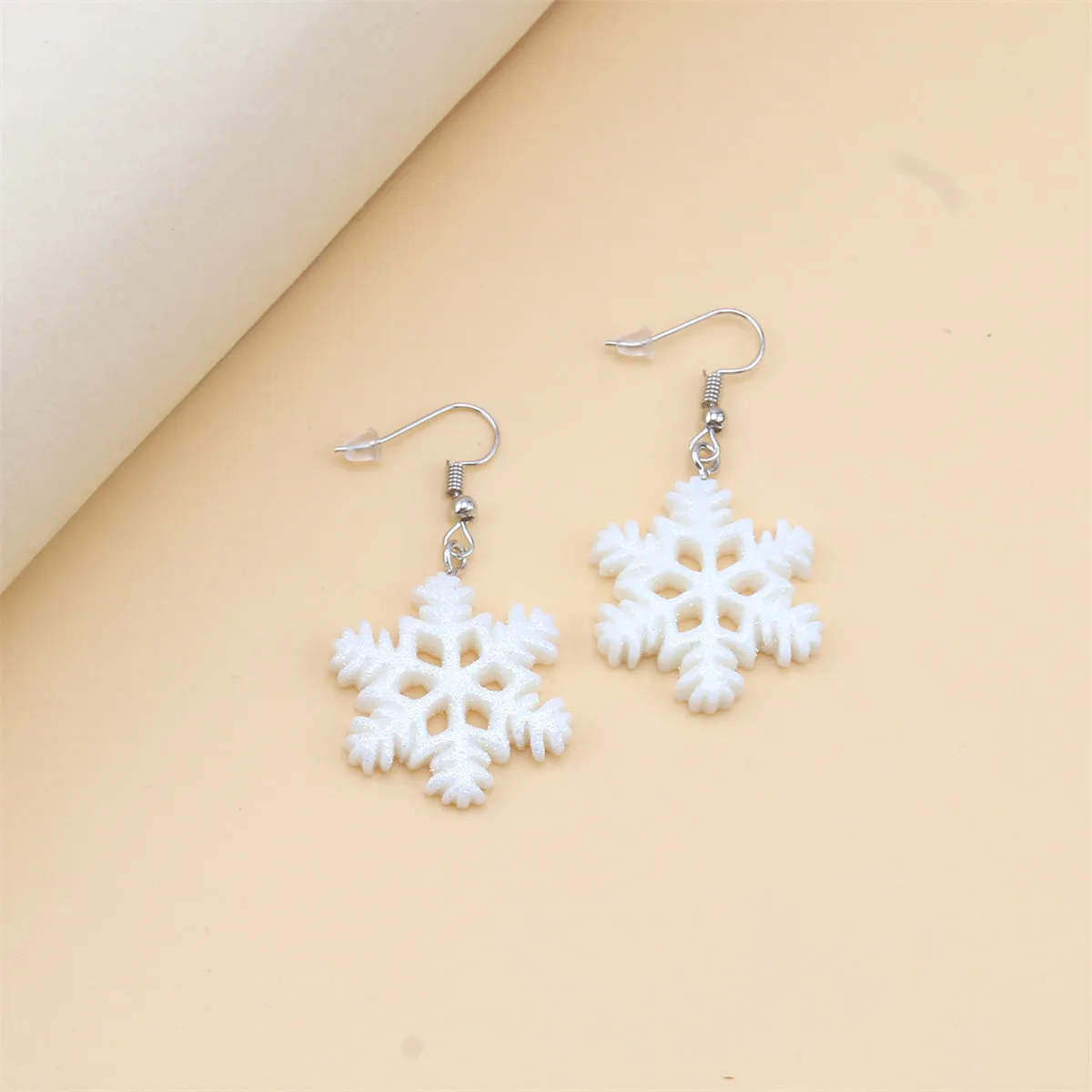 White Resin & Silver-Plated Snowflake Drop Earrings