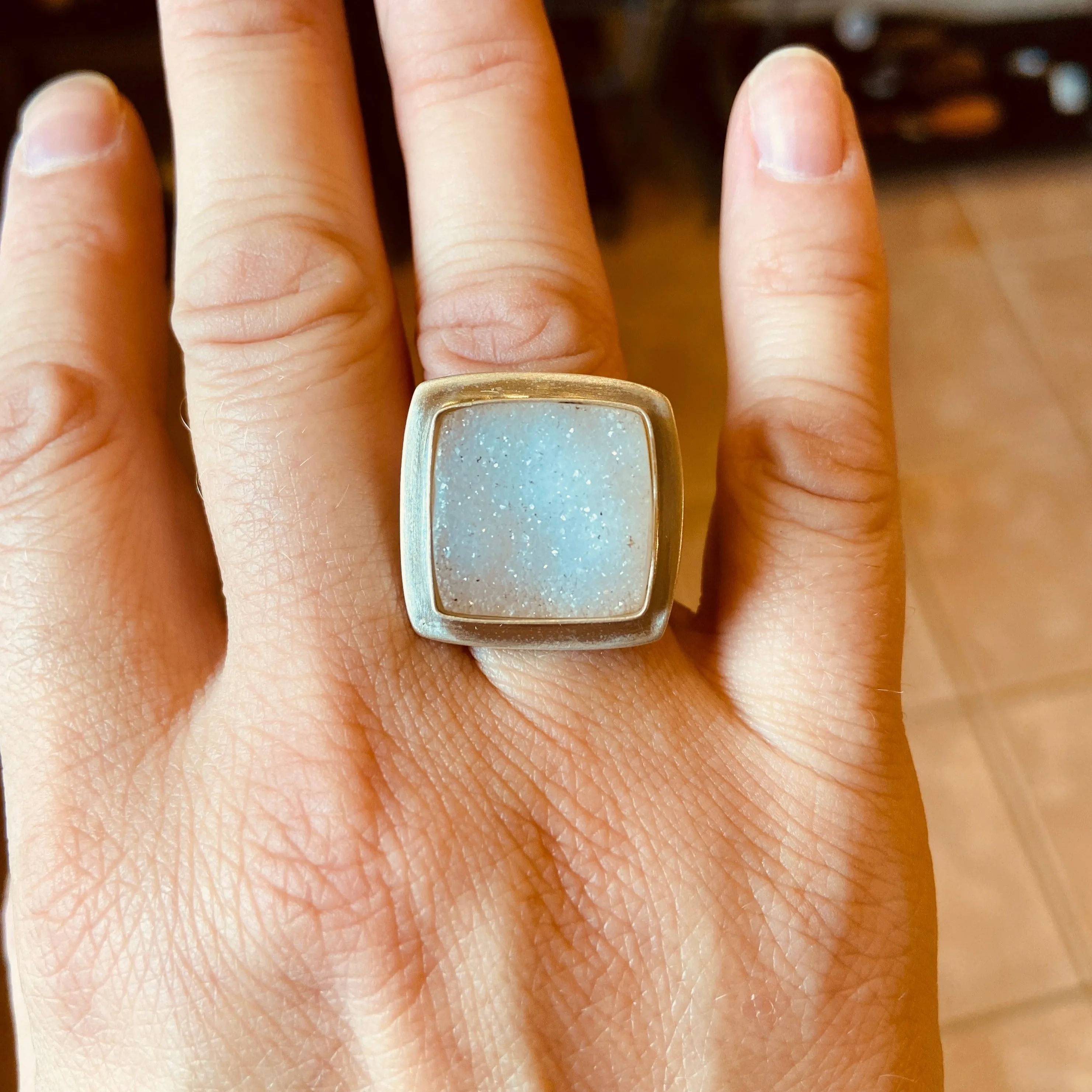 White Sapphire Druzy Ring by Rina Young