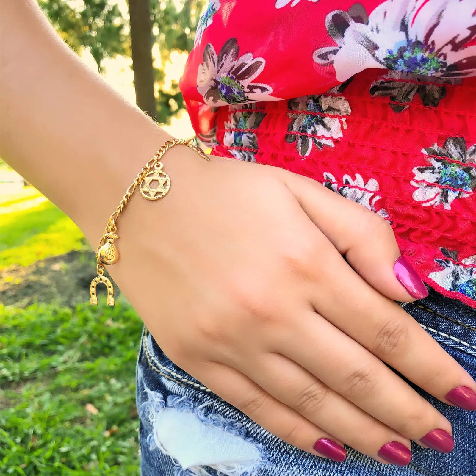 Women Mega Lucky Charm Bracelet 7 Amulets Good Luck and Evil Eye Protection