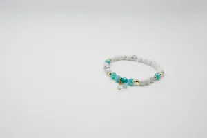 Women's Aquamarine, Howlite, Clear Quartz, 14K Bead Bracelet