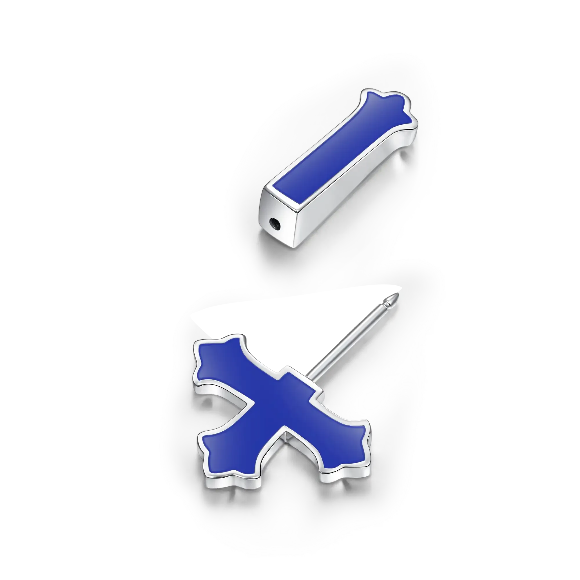 Women's Gothic Cross Spike Earring - Blue Enamel