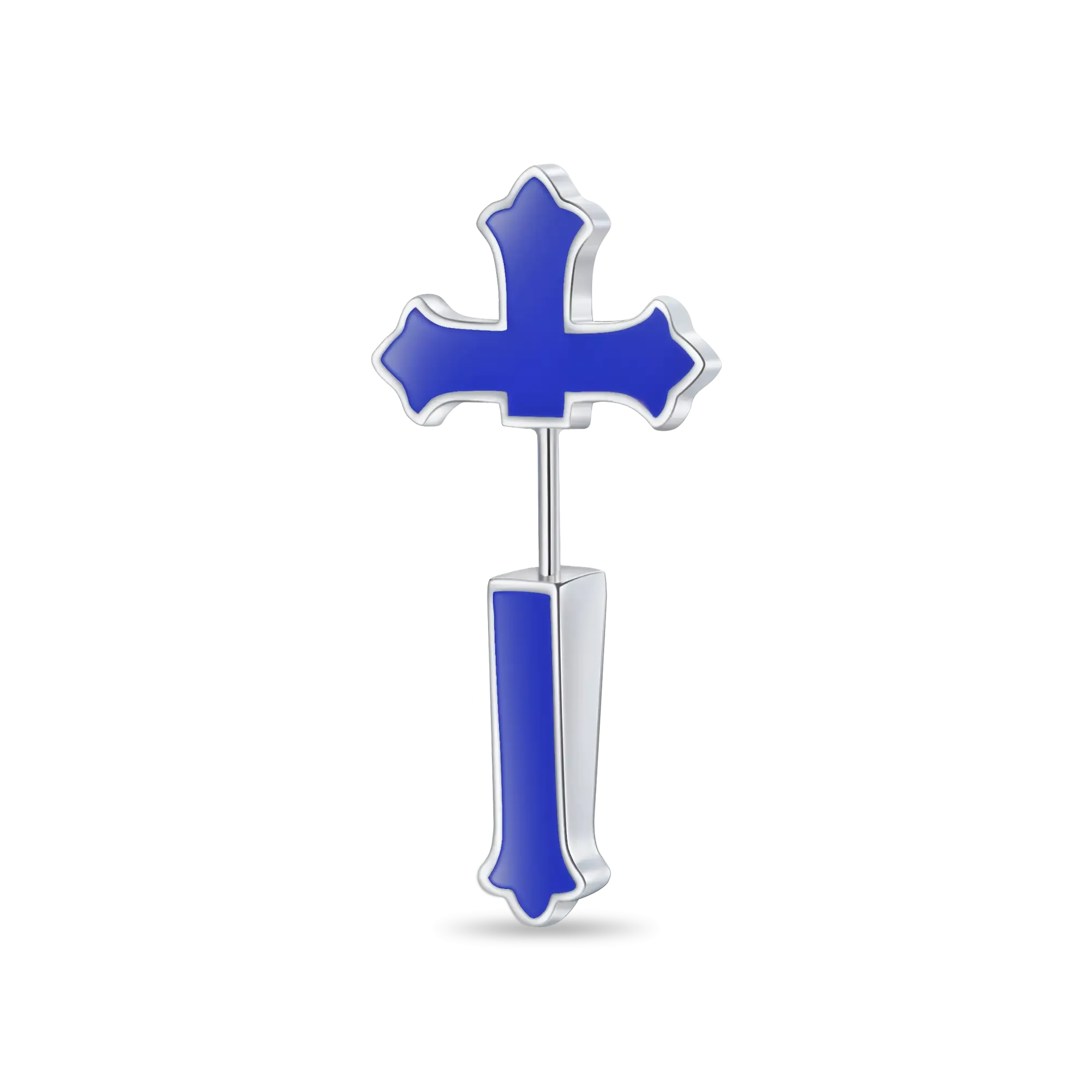 Women's Gothic Cross Spike Earring - Blue Enamel