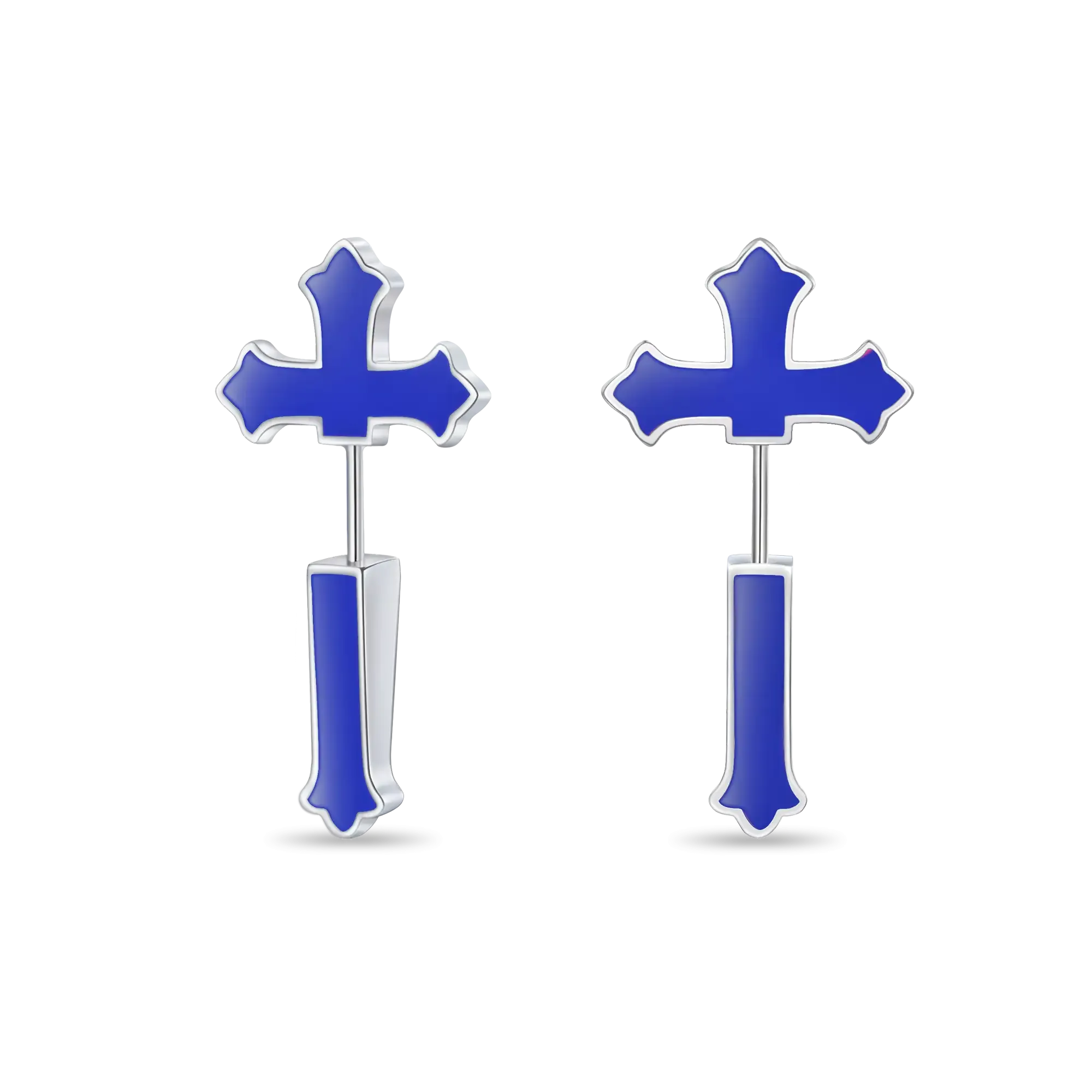 Women's Gothic Cross Spike Earring - Blue Enamel
