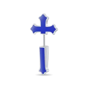 Women's Gothic Cross Spike Earring - Blue Enamel