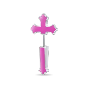 Women's Gothic Cross Spike Earring - Pink Enamel