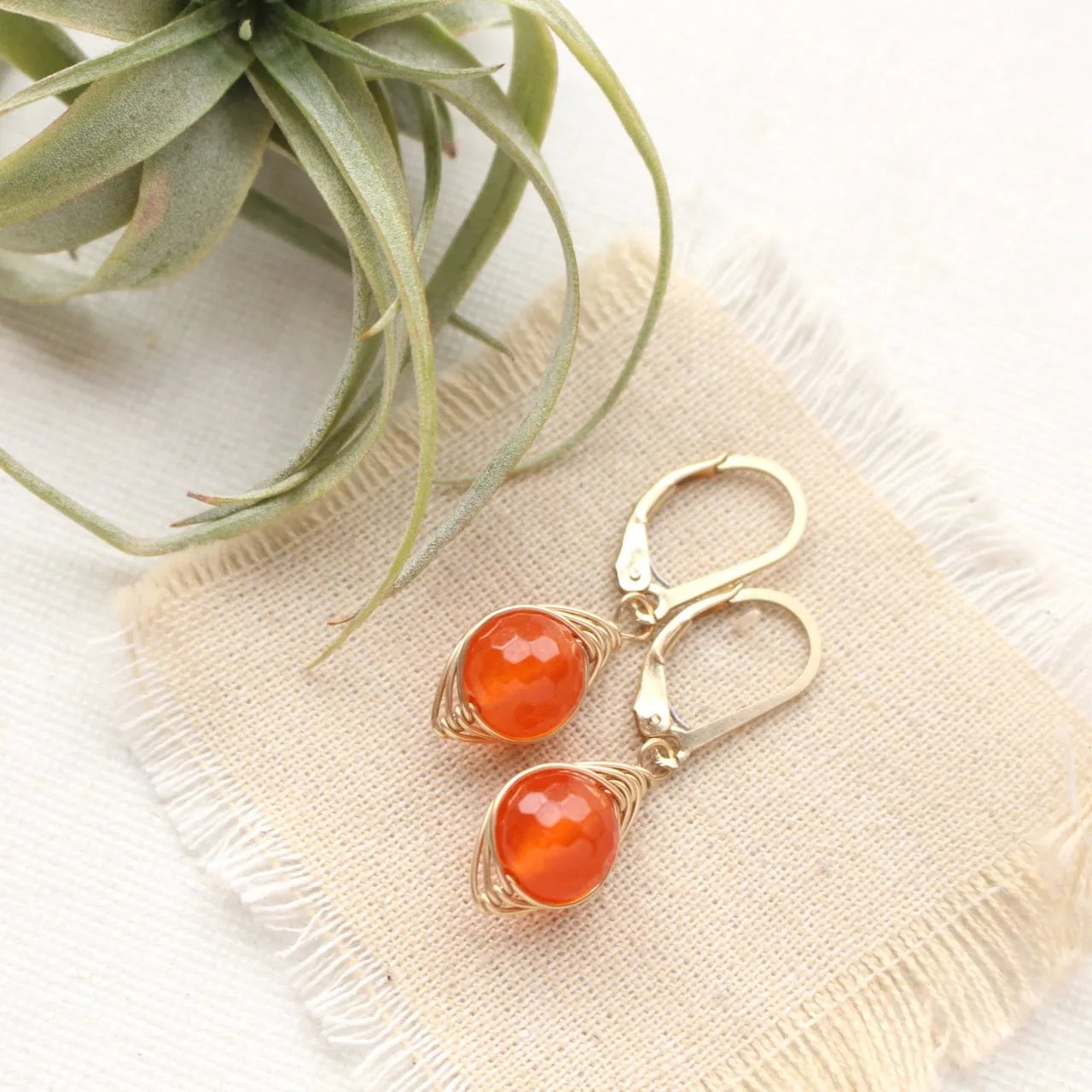 Wrapped Carnelian Gold Earrings
