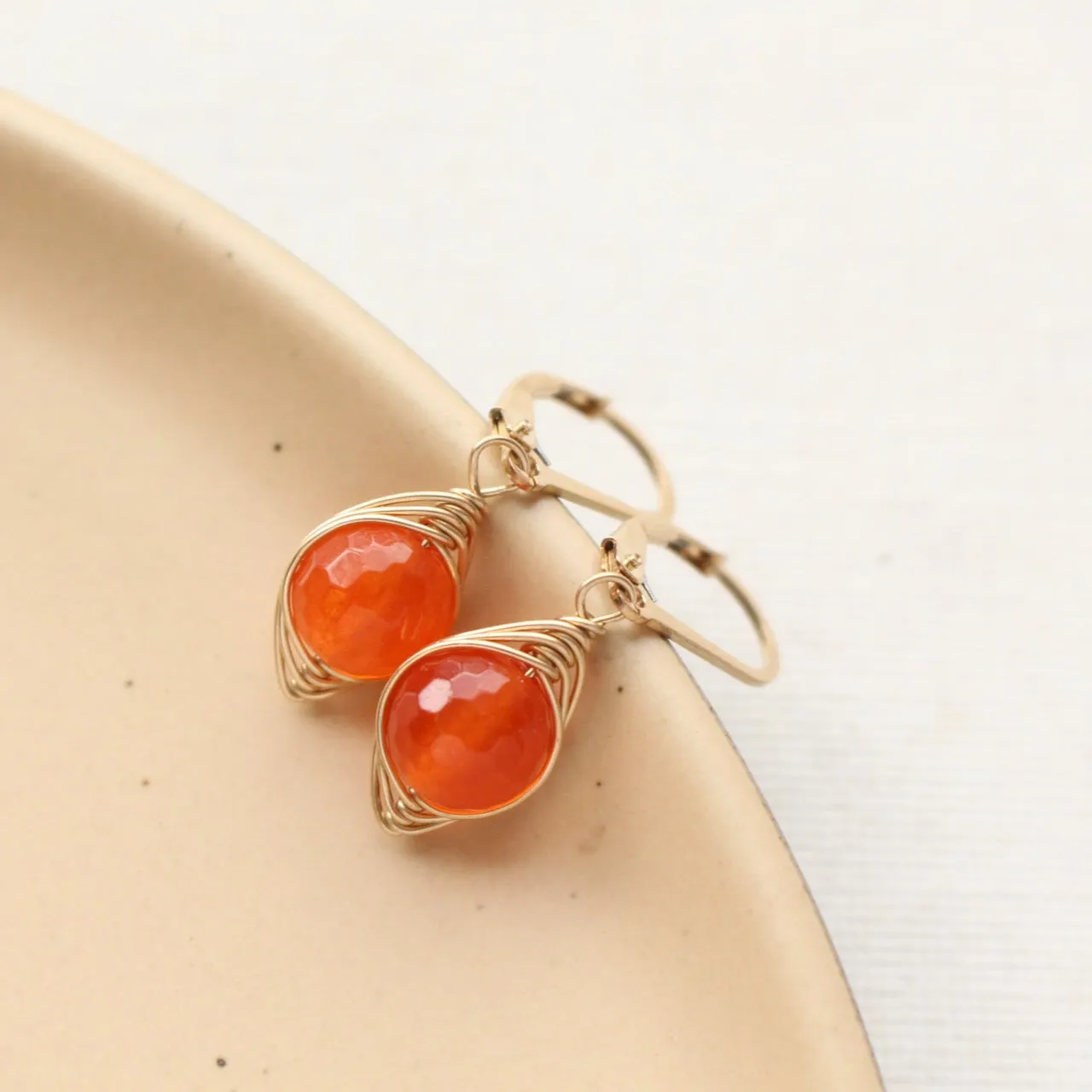 Wrapped Carnelian Gold Earrings