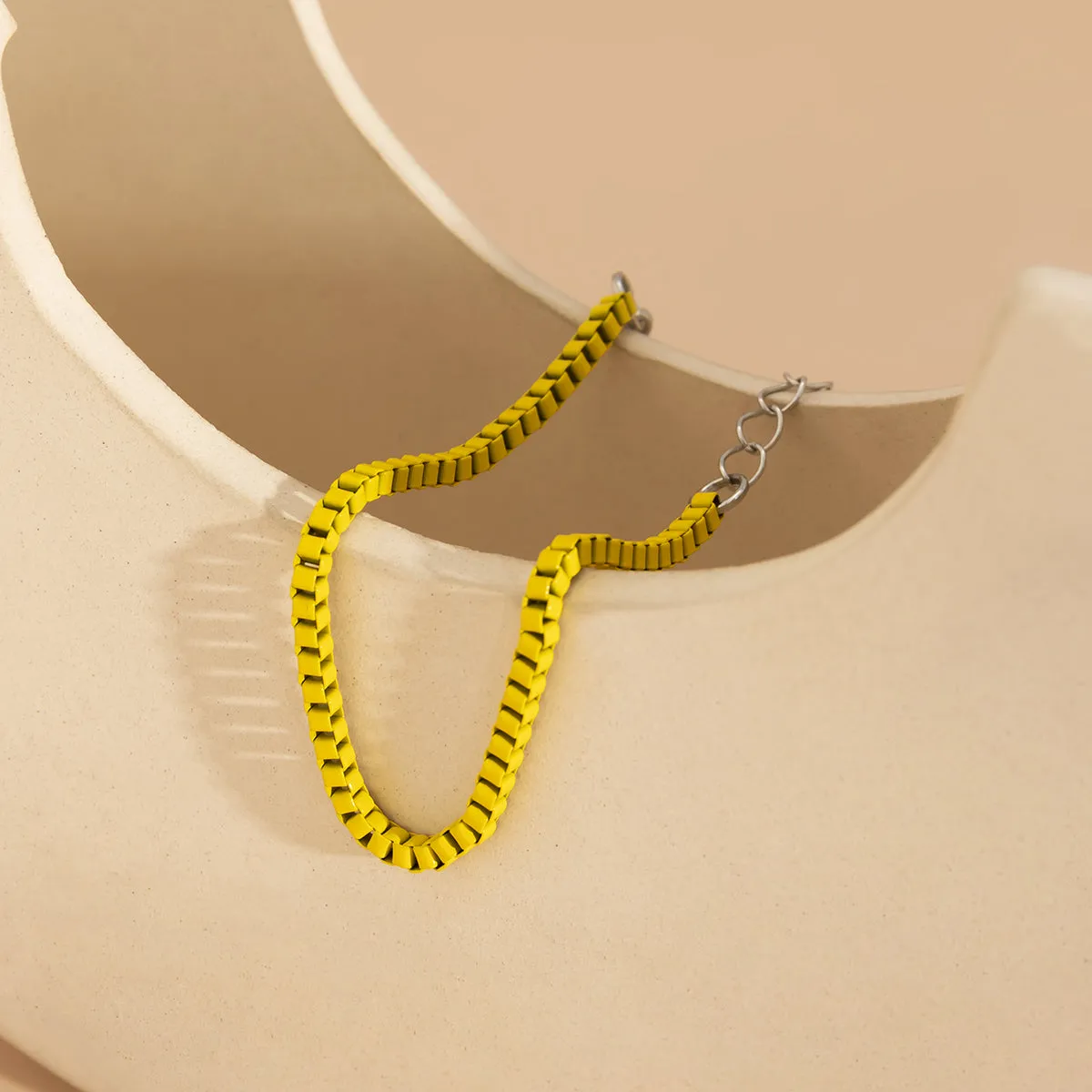 Yellow Enamel & Silver-Plated Box-Chain Bracelet