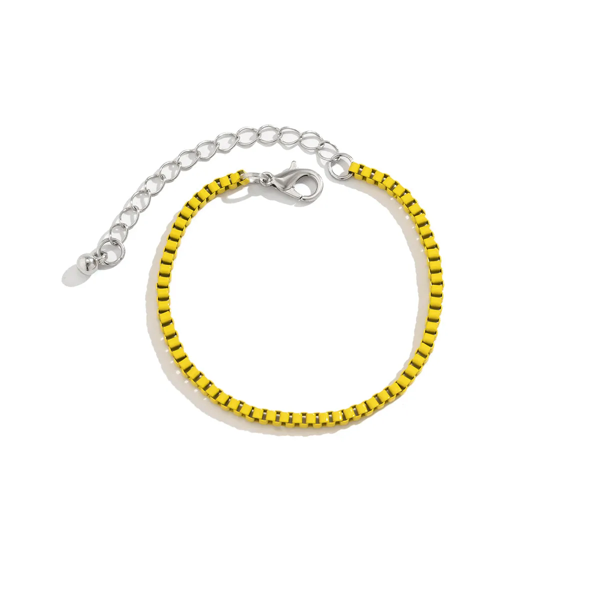 Yellow Enamel & Silver-Plated Box-Chain Bracelet
