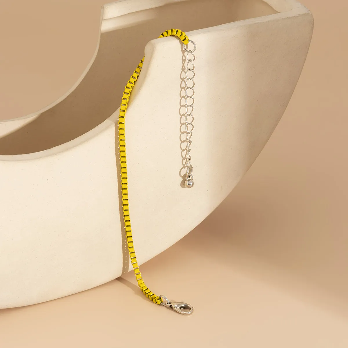 Yellow Enamel & Silver-Plated Box-Chain Bracelet