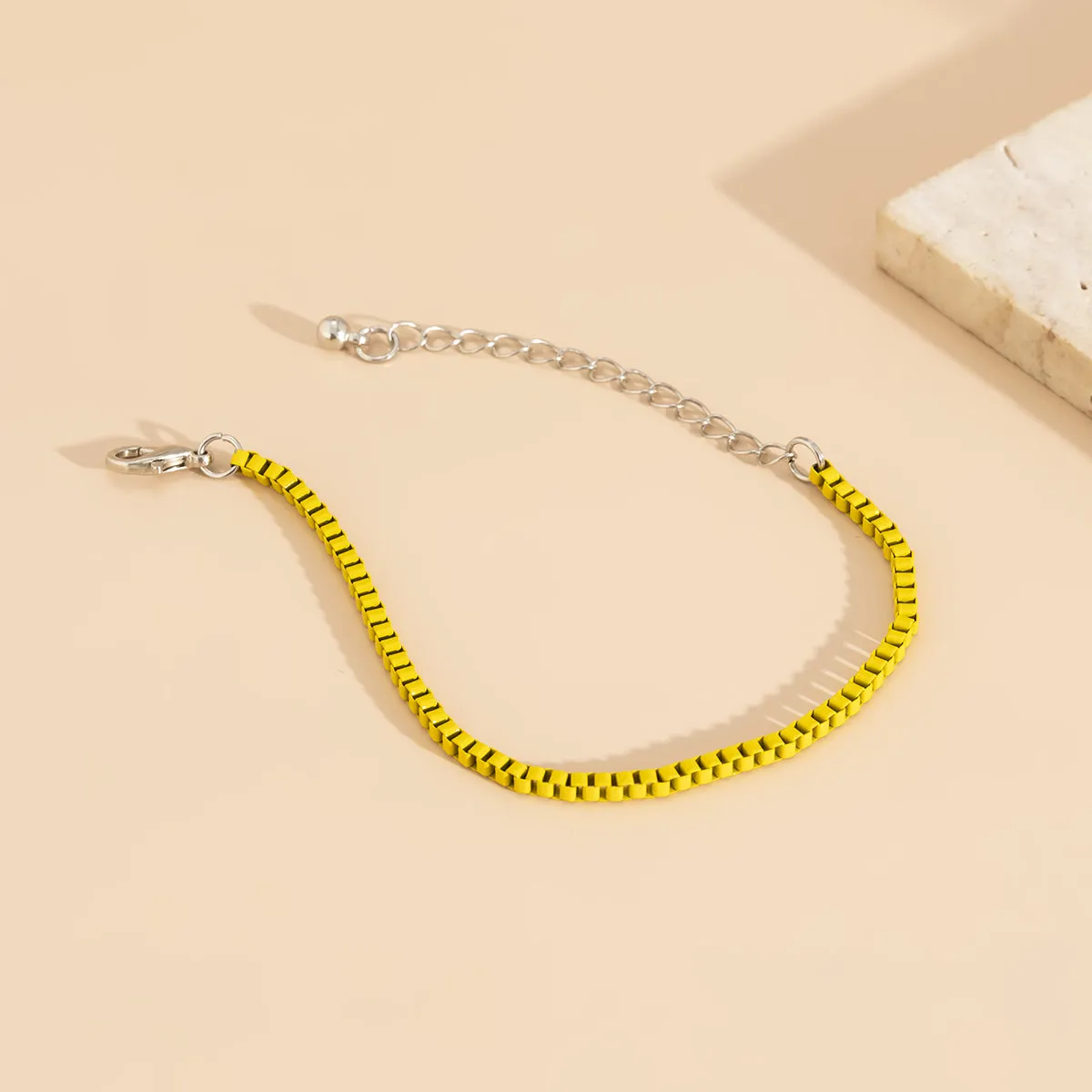 Yellow Enamel & Silver-Plated Box-Chain Bracelet