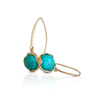 Yellow Gold Plated Drop Earrings Inlaid with Turquoise