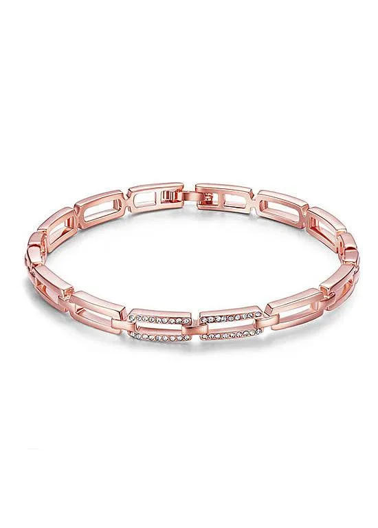 Zirconia Interlocking Rectangles 18K Gold Plated Bangle